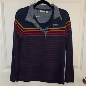 L.L.Bean Striped Button Henley Pullover Long Sleeve Navy XS Cotton